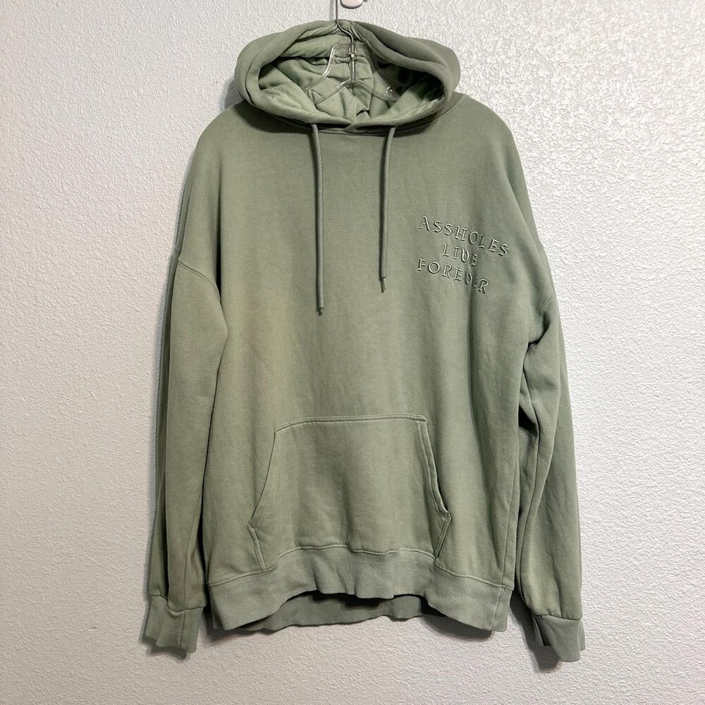 A**HOLE'S LIVE FOREVER Hoodie Unisex L Green Cotton Blend Graphic Long Sleeve